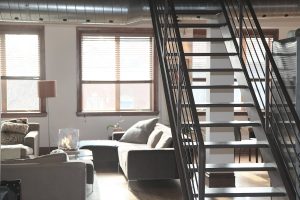 Industrial design with black metal staircase